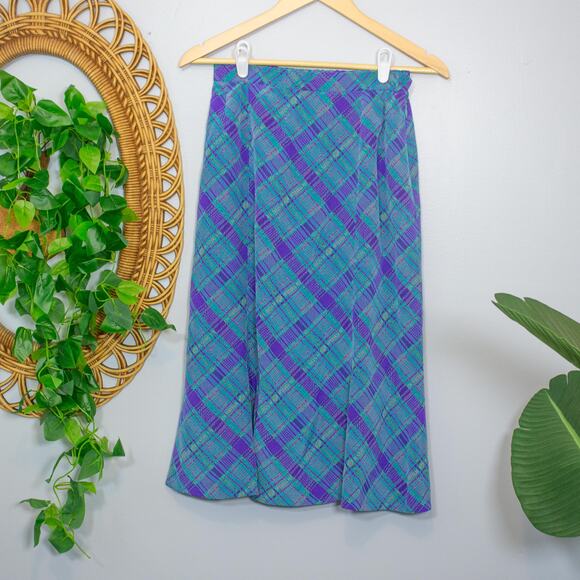 Vtg 11 Shona Dress 80s Plaid 2 Pc Set Blouse Skirt Jewel Tone | Bright Winter - Picture 4 of 16